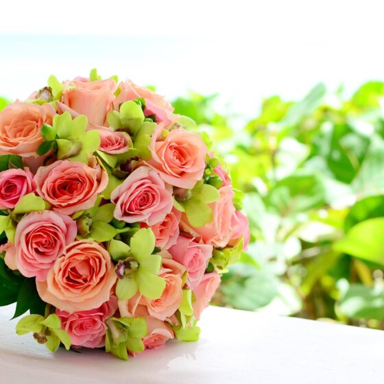 Pink rose and orchid bridal bouquet created by Victoria Florist for a Barbados destination wedding.